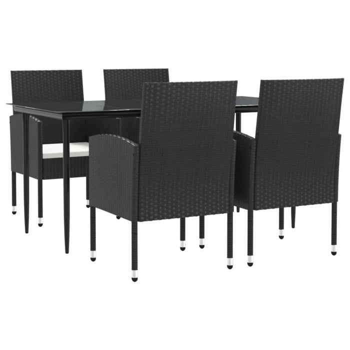 5 Piece Garden Dining Set Black Poly Rattan And Steel