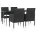 5 Piece Garden Dining Set Black Poly Rattan And Steel