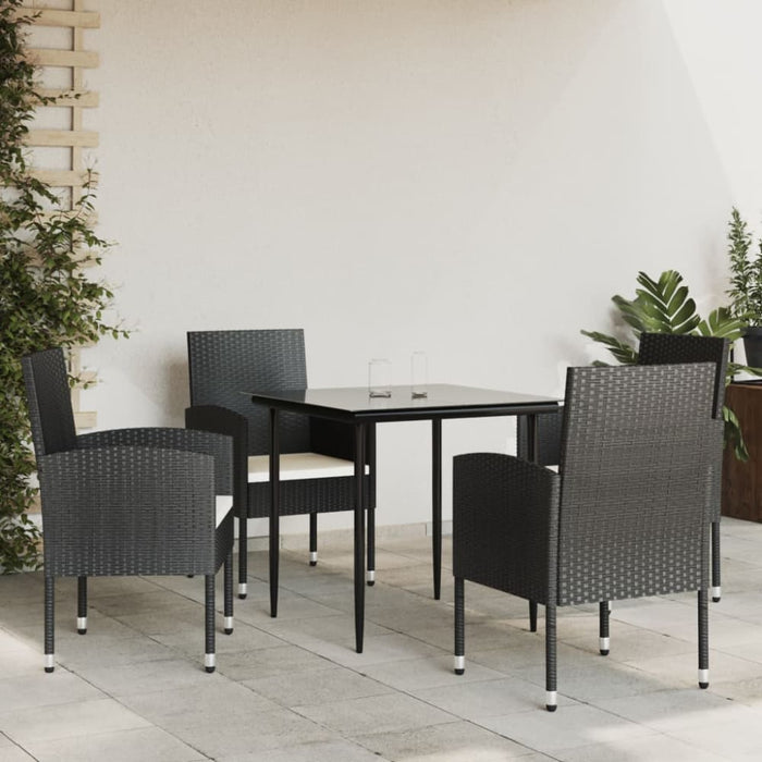 5 Piece Garden Dining Set Black Poly Rattan And Steel