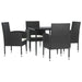 5 Piece Garden Dining Set Black Poly Rattan And Steel