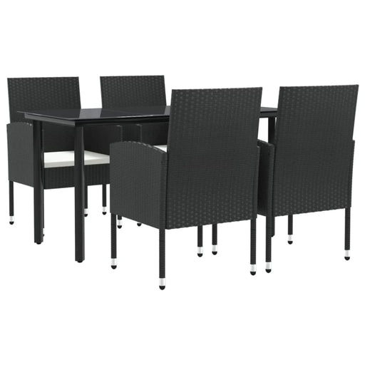 5 Piece Garden Dining Set Black Poly Rattan And Steel