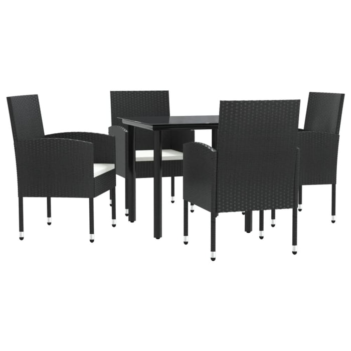 5 Piece Garden Dining Set Black Poly Rattan And Steel