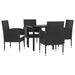 5 Piece Garden Dining Set Black Poly Rattan And Steel