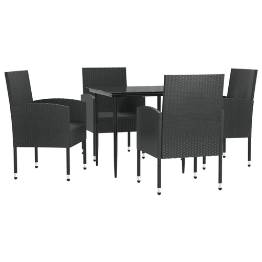 5 Piece Garden Dining Set Black Poly Rattan And Steel