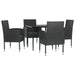 5 Piece Garden Dining Set Black Poly Rattan And Steel