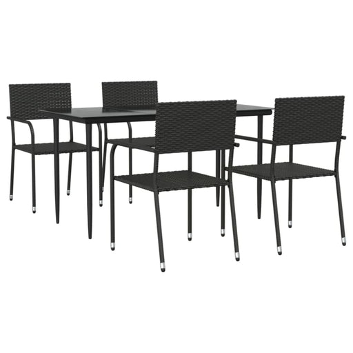 5 Piece Garden Dining Set Black Poly Rattan And Steel