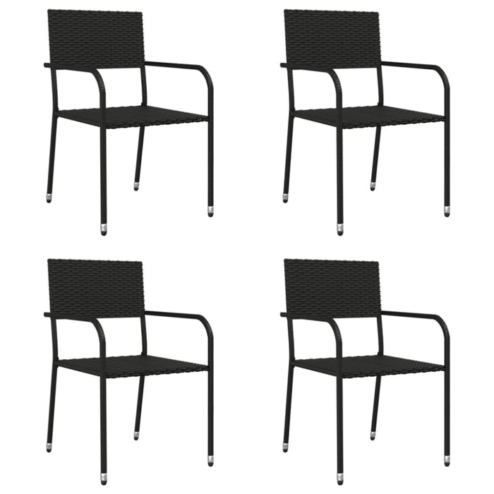 5 Piece Garden Dining Set Black Poly Rattan And Steel