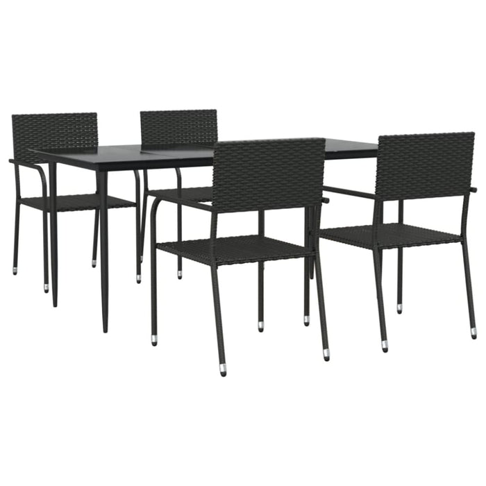 5 Piece Garden Dining Set Black Poly Rattan And Steel