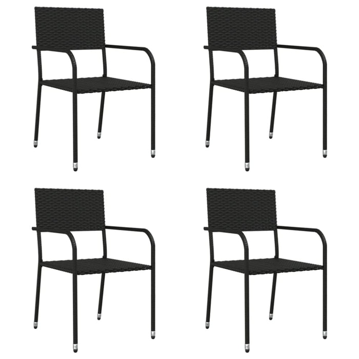 5 Piece Garden Dining Set Black Poly Rattan And Steel