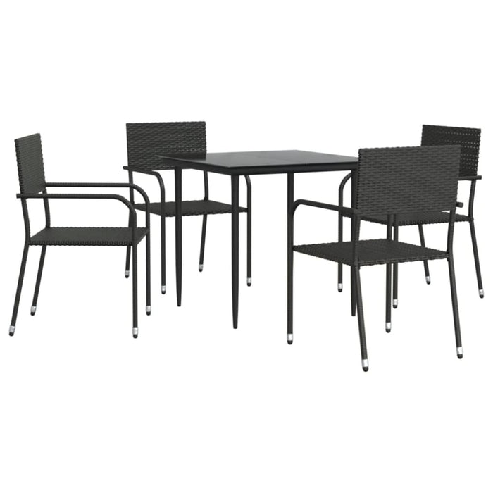 5 Piece Garden Dining Set Black Poly Rattan And Steel