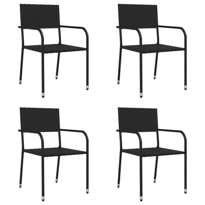 5 Piece Garden Dining Set Black Poly Rattan And Steel