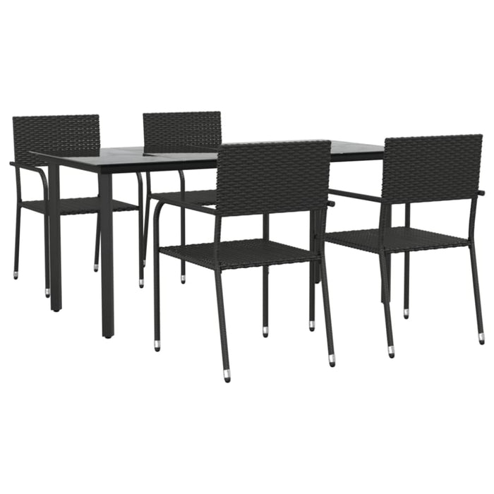 5 Piece Garden Dining Set Black Poly Rattan And Steel