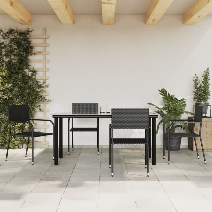 5 Piece Garden Dining Set Black Poly Rattan And Steel