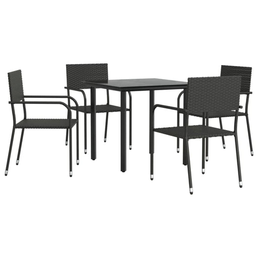 5 Piece Garden Dining Set Black Poly Rattan And Steel