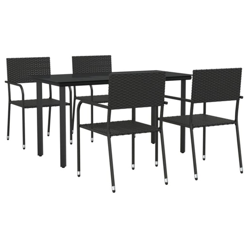 5 Piece Garden Dining Set Black Poly Rattan And Steel
