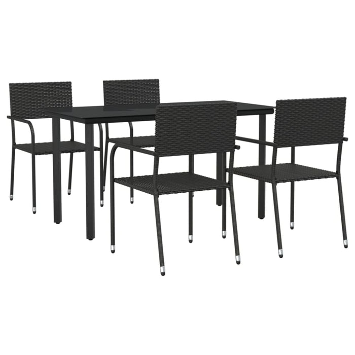 5 Piece Garden Dining Set Black Poly Rattan And Steel