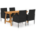 5 Piece Garden Dining Set Black Tblnino