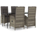 5 Piece Garden Dining Set with Cushions Black and Grey Poly