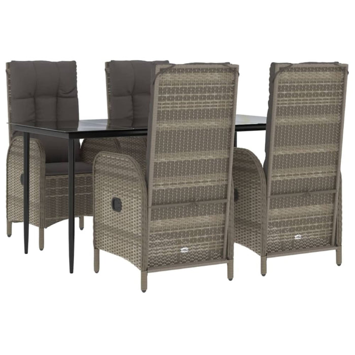 5 Piece Garden Dining Set with Cushions Black and Grey Poly