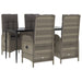 5 Piece Garden Dining Set with Cushions Black and Grey Poly