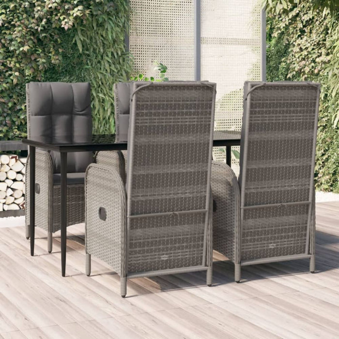 5 Piece Garden Dining Set with Cushions Black and Grey Poly