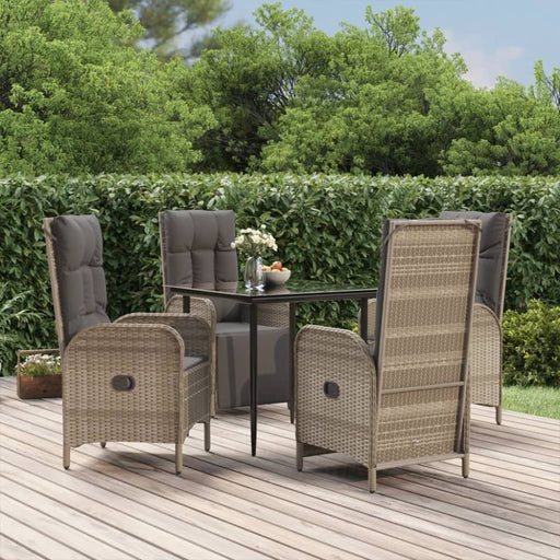 5 Piece Garden Dining Set with Cushions Black and Grey Poly