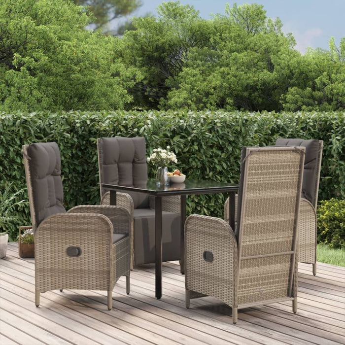 5 Piece Garden Dining Set with Cushions Black and Grey Poly