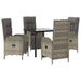 5 Piece Garden Dining Set with Cushions Black and Grey Poly