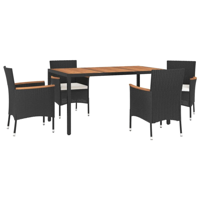5 Piece Garden Dining Set With Cushions Black Poly Rattan