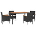 5 Piece Garden Dining Set With Cushions Black Poly Rattan