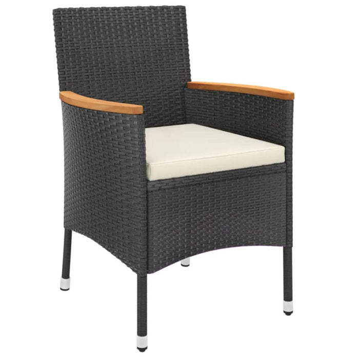 5 Piece Garden Dining Set With Cushions Black Poly Rattan