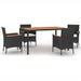 5 Piece Garden Dining Set With Cushions Black Poly Rattan