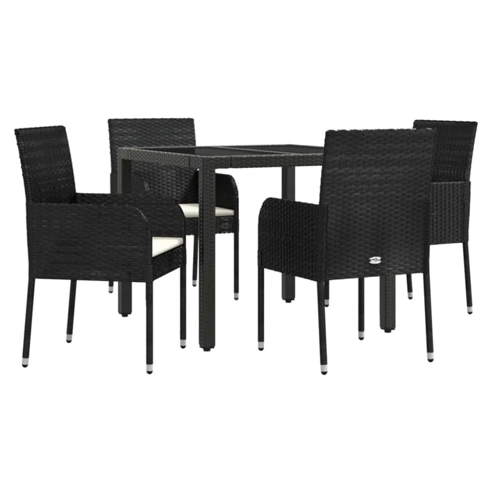 5 Piece Garden Dining Set with Cushions Black Poly Rattan