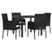 5 Piece Garden Dining Set with Cushions Black Poly Rattan