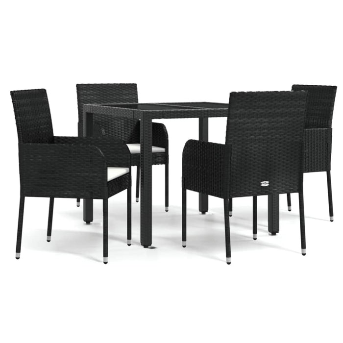 5 Piece Garden Dining Set with Cushions Black Poly Rattan