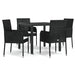 5 Piece Garden Dining Set with Cushions Black Poly Rattan