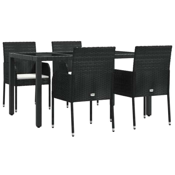 5 Piece Garden Dining Set with Cushions Black Poly Rattan