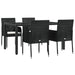 5 Piece Garden Dining Set with Cushions Black Poly Rattan