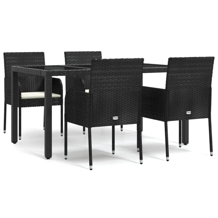 5 Piece Garden Dining Set with Cushions Black Poly Rattan