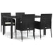 5 Piece Garden Dining Set with Cushions Black Poly Rattan
