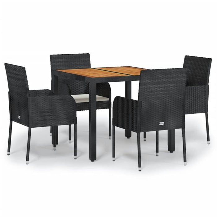 5 Piece Garden Dining Set with Cushions Black Poly Rattan