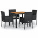 5 Piece Garden Dining Set with Cushions Black Poly Rattan