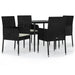 5 Piece Garden Dining Set with Cushions Black Poly Rattan