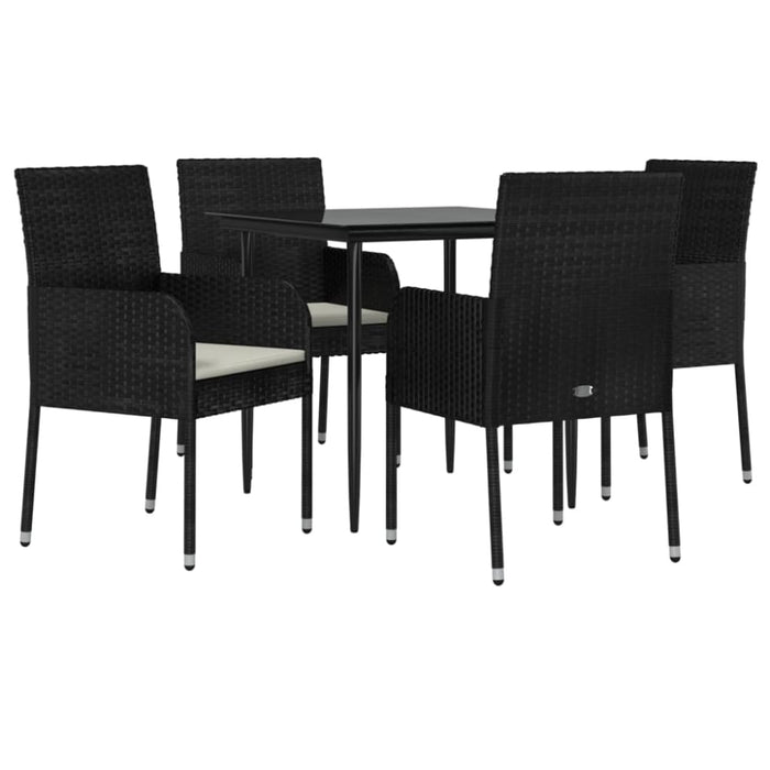 5 Piece Garden Dining Set with Cushions Black Poly Rattan