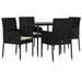 5 Piece Garden Dining Set with Cushions Black Poly Rattan
