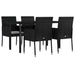 5 Piece Garden Dining Set with Cushions Black Poly Rattan