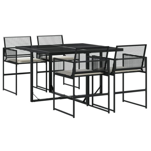 5 Piece Garden Dining Set With Cushions Black Poly Rattan