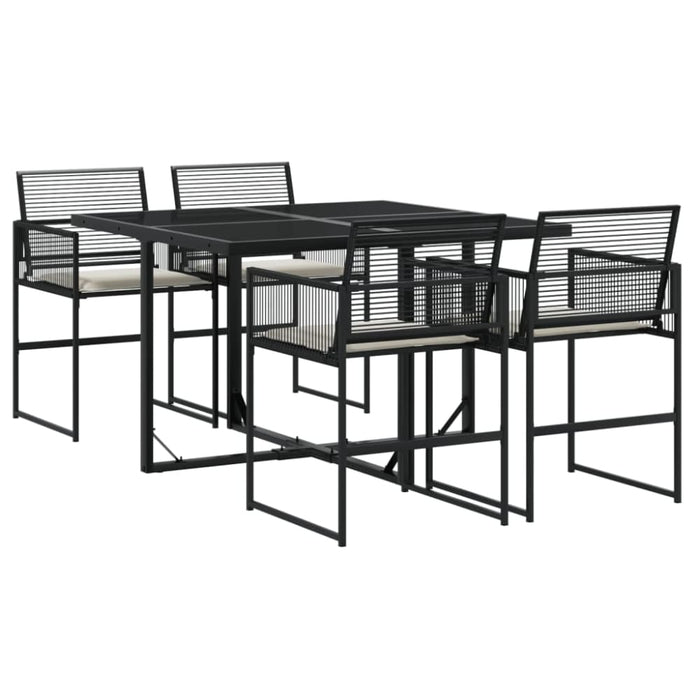 5 Piece Garden Dining Set With Cushions Black Poly Rattan