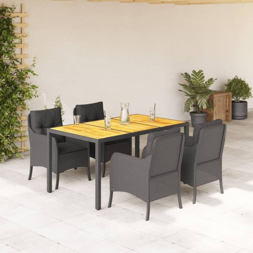 5 Piece Garden Dining Set with Cushions Black Poly Rattan