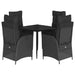 5 Piece Garden Dining Set with Cushions Black Poly Rattan